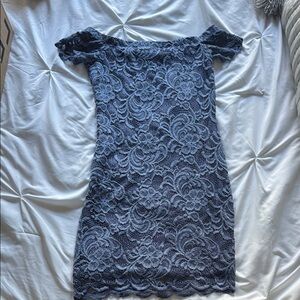 Elegant Off-Shoulder Lace Dress in Blue